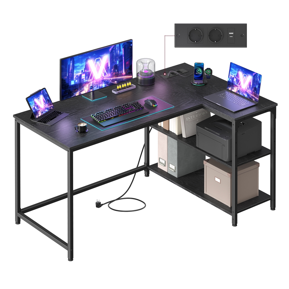 VASAGLE Eckschreibtisch in L Form mit Stauraum für Homeoffice ebenholzschwarz LWD132BE01