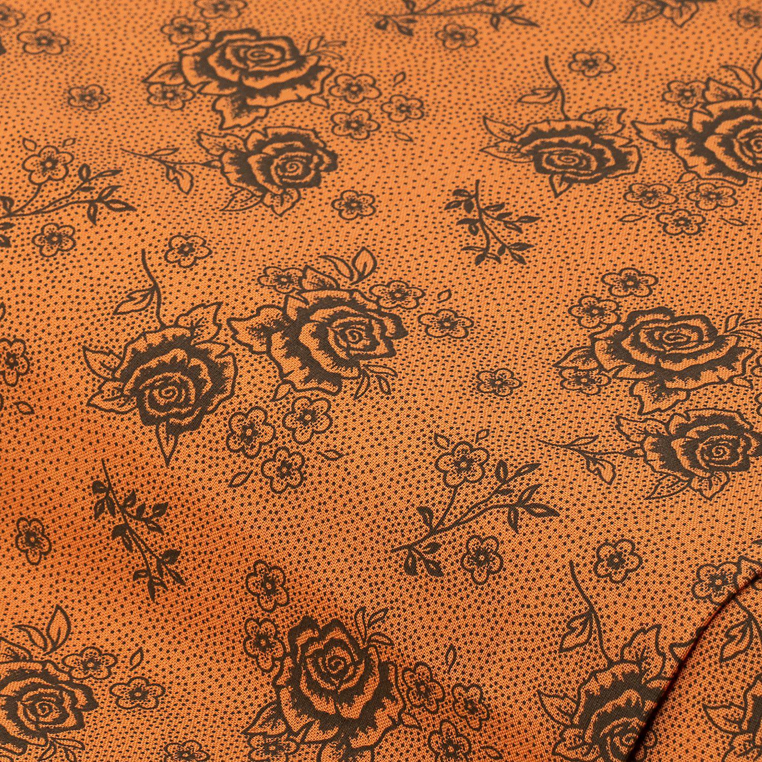 Baumwoll-Trachtenstoff "Rosen", orange/braun