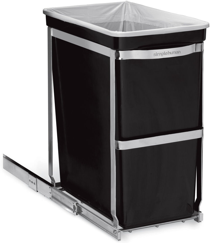 Simplehuman 30L Pull-Out Kitchen Bin, Heavy Duty Steel Frame Black, Polished Chrome 30L