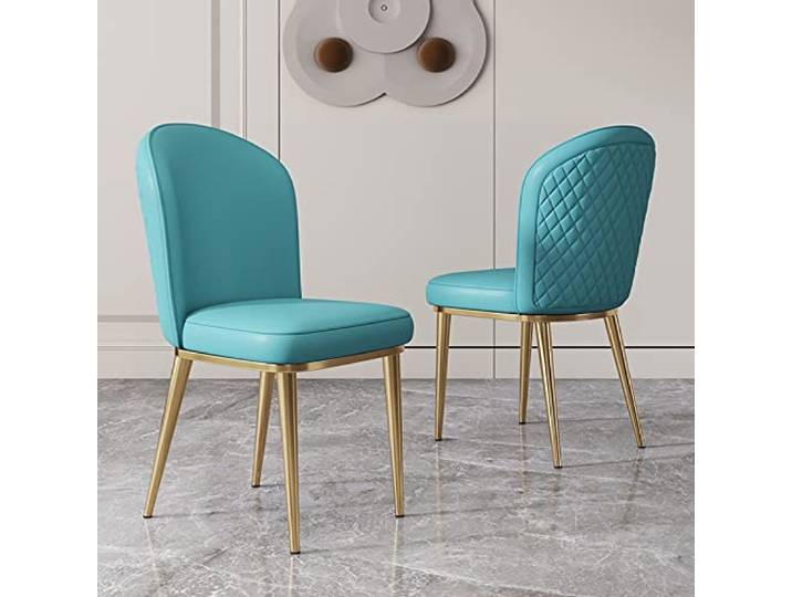IXMLDAXD Der Stuhl, Modern Mid Century Dining Chair Set of 2 - Comfortable PU Leather Accent Chairs with Sturdy Metal Legs for Living Room and(Blue)