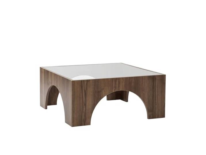 Hanah Home Modern Coffee Table, 80 cm x 35 cm x 80 cm, Walnut & Dark Grey 100% Tempered Glass & Melamine Coated Chipboard Stylish & Functional Design