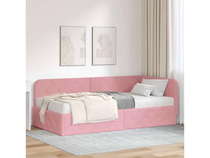 WDGJJFECNMUEHI Samt Eckbettgestell L Design Sofa Bett 100 x 200 cm Rosa Eckbettgestell mit Matratze und Kopfteil Rosa 100x200 cm Samt L-Form Sofa Bett Lattenrost Schlafzimmer Möbel