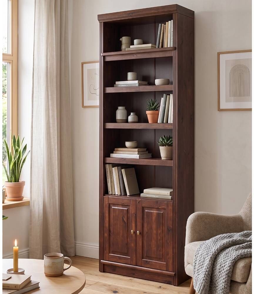 Pharao24.de Bücherregal Bücherschrank in Dunkelbraun 2 türig