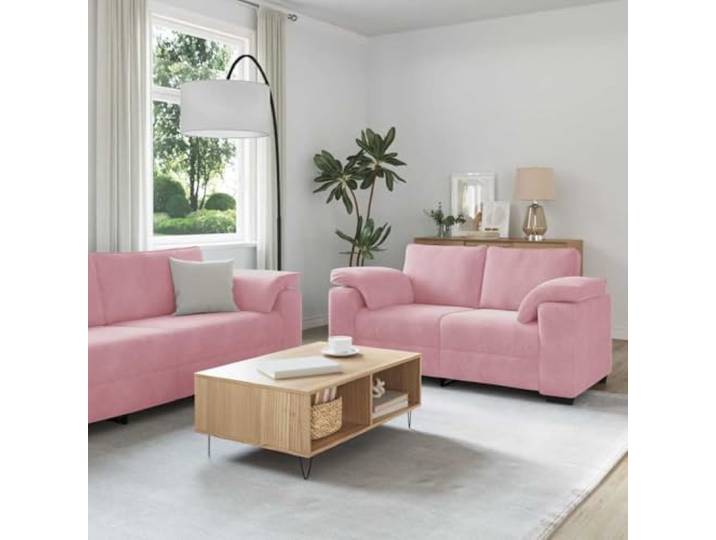 ZQQLVOO 3-TLG. Sofagarnitur Samt Rosa mit Armlehnen Polyester, Holz- und Metallgestell, dick gepolstert, für Wohnzimmer, Büro, Gästezimmer
