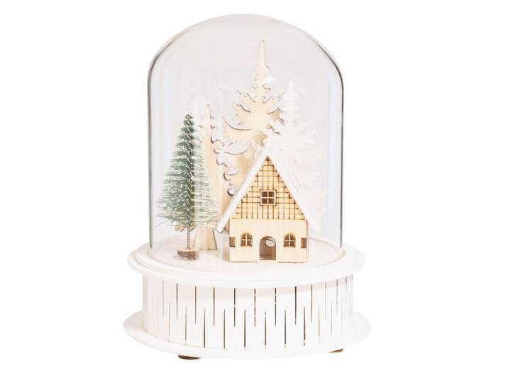 Weihnachtsdeko Häuschen unter Glasglocke