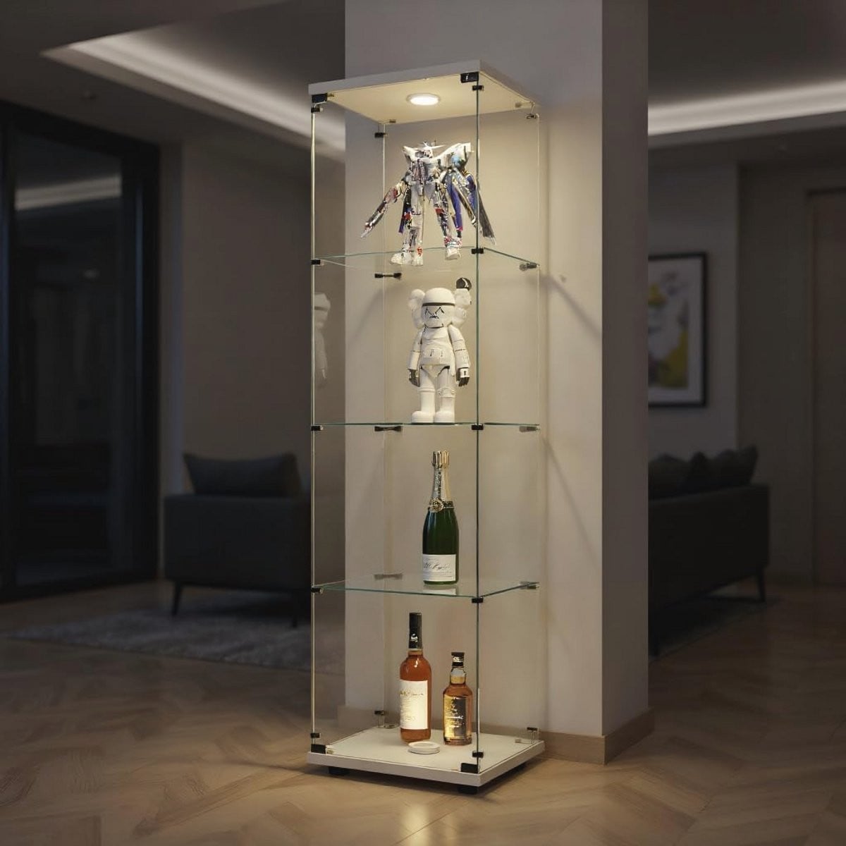 Glazen Vitrinekast met LED Verlichting en Slot voor Verzamelobjecten en Decoratie