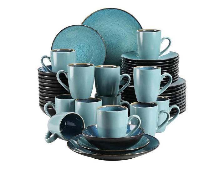 LuxusKollektion Kombiservice 48-teiliges Tafelservice Set aus Steinzeug in Grün, Vintage Look