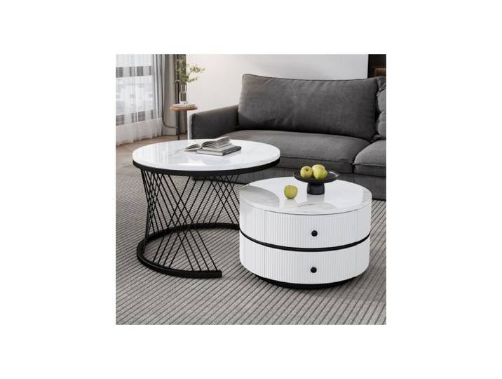 Ensemble de tables basses gigognes - MUVOE - Marbre poli - 2 tiroirs - Blanc - 60x60cm et 50x50cm