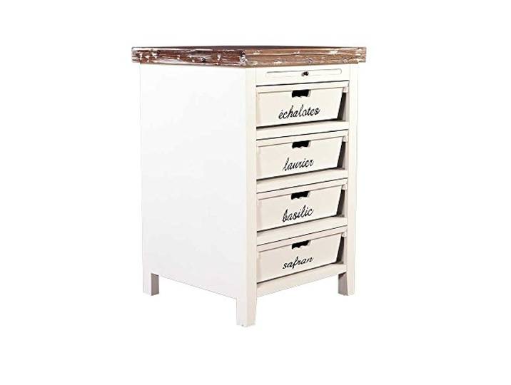 Landhausmöbel - Küchenregal - Landhaus Regal - Dijon - Holz 4 Schubladen beschriftet Vintage Look Creme weiß