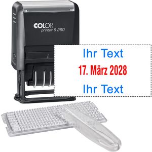 Colop Datumstempel Printer S 260 Set, rot/blau, selbstfärbend, Abdruck 45 x 24mm, Schrifthöhe 4mm, bis 4 Zeilen zum Selbersetzen