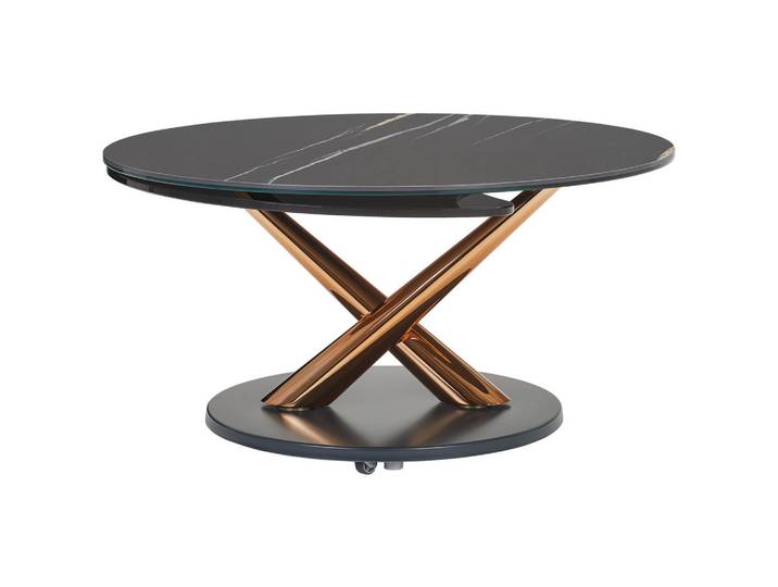 Naos Couchtisch, Anthrazit, Kupfer, Metall, Keramik, rund, Rundrohr, Bodenplatte, 80x40x80-128 cm, ausziehbar, Wohnzimmer, Wohnzimmertische, Couchtische, Couchtische Metall