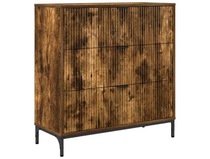 GHVBNMF Sideboard mit 3 Schubladen 79,5x33x82 cm Holzwerkstoff Eiche-Optik Schlankes Anrichte-Möbel für Wohnzimmer und Flur: Stabil konstruiert mit Metallbeinen und Wandbefestigung für viel Halt.