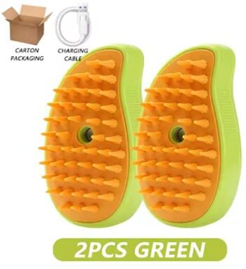 Inspired Living 3 in 1 Steam Pet Grooming Brush For Cats And Dogs green 2pcs