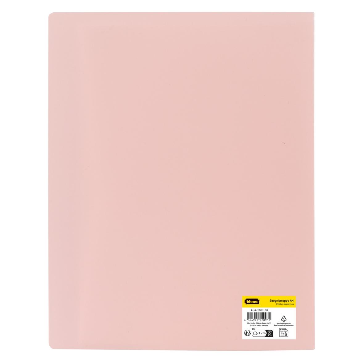 Idena Zeugnismappe Sichtbuch mit 12 Klarsichthüllen 100µ pastell rosa DIN A4 (A4, 1x) (70016982)