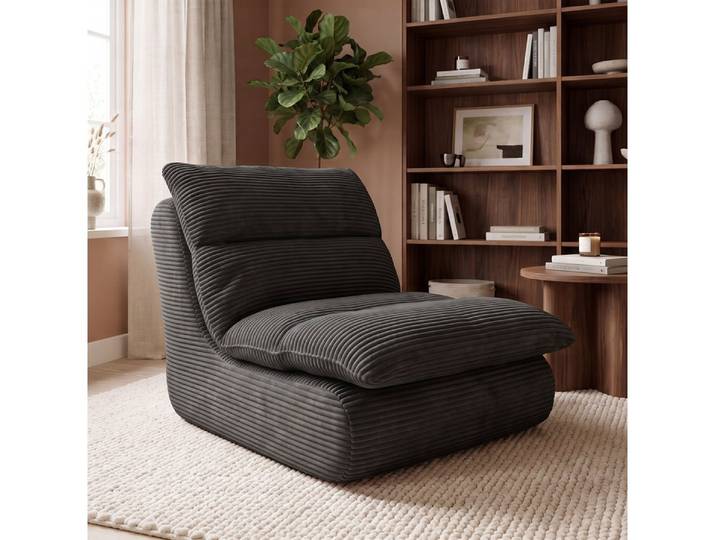 skølm Relaxsessel Sváfa aus Cord/Chenille, dick gepolsterter Vollschaumessel 11,5 cm (Cord, Dunkelgrau), vakuumiert – ohne Aufbau