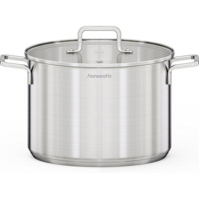 Suppentopf HANSEATIC "DAILY", silberfarben, 9,5 liter, H:18cm Ø:26cm, Töpfe, Suppentopf, handfreundliche Griffe, Literskala, Glasdeckel, Induktion