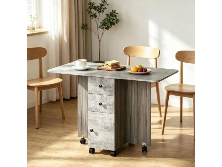 Table à manger - WESTYLE - Pliante multifonction - 2 tiroirs - Roulettes avec frein - Plateau mélaminé