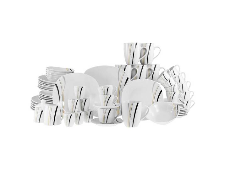 Creatable Kombiservice Square - City Line, Weiß, Keramik, 62-teilig, Streifen, 200 ml,200 ml,200 ml,80 ml,300 ml,300 ml, lebensmittelecht, stapelbar, Geschirr, Geschirrsets, Kombiservice
