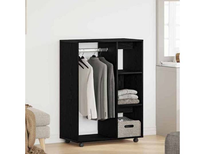 Armoire Chêne noir style contemporain en bois d'ingénierie 80x40x110 cm roulettes pour chambre et dressing