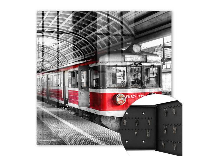 Tulup Schlüsselbox Schwarz 30x30 cm- Türöffnung nach rechts - Eisenbahnsymmetrie, Metall, Vintage, Rechteckig, 30x30x5 cm, Garderobe, Schlüsselkästen & Schlüsselboards