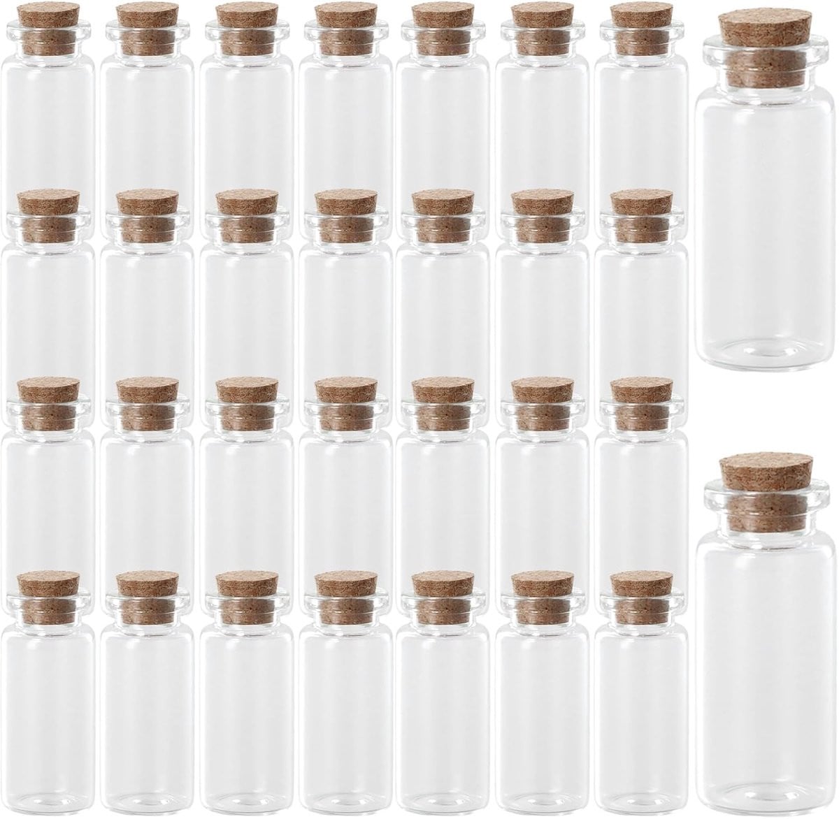 SnelShoppen 30 stuks mini glazen flessen met kurk, 10 ml, transparant