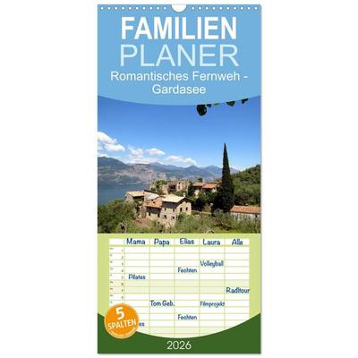 Familienplaner 2026 - Romantisches Fernweh - Gardasee mit 5 Spalten (Wandkalender, 21 x 45 cm) CALVENDO