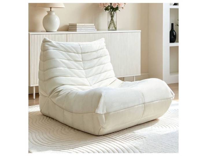 Fauteuil de sol design - Chauffeuse design - Pouf canapé - Pouf de salon avec rembourrage mousse haute densite - Beige
