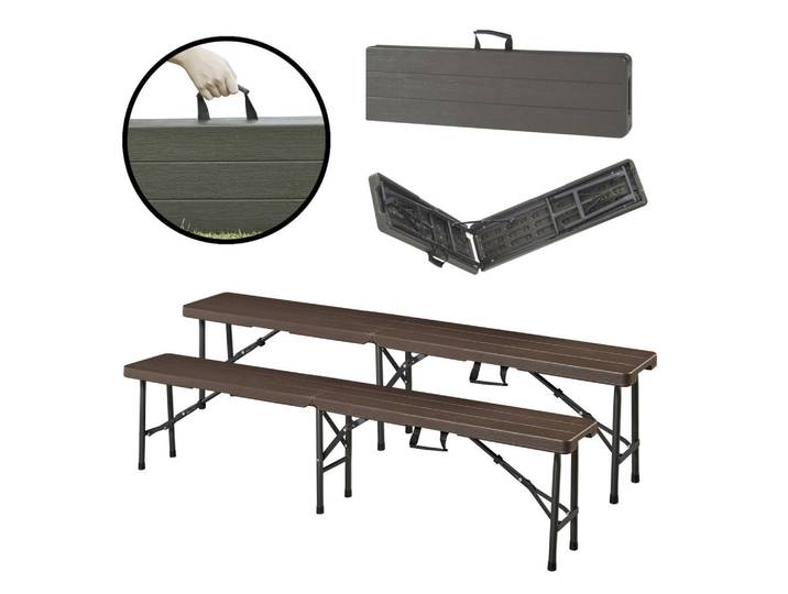 [en.casa] Klappbank Lillestrøm, Dunkelbraun, Kunststoff, Metall, Rechteckig, 180x43x25 cm, Gartenmöbel, Gartenbänke