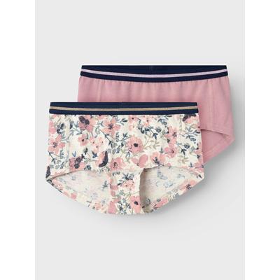 Boxershorts NAME IT "NKFHIPSTER 2P NOSTALGIA FLOWER NOOS", Mädchen, Gr. 122 (128), rosa (nostalgia rose), Jersey, Obermaterial: 95% Baumwolle, 5% Elasthan, bedruckt, eng, Unterhosen