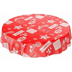 Weihnachtestischdecke abwaschbare Weihnachtsstimmung Rot Wachstuch Wachstuchtischdecke - Rund 140 cm, Schnittkante