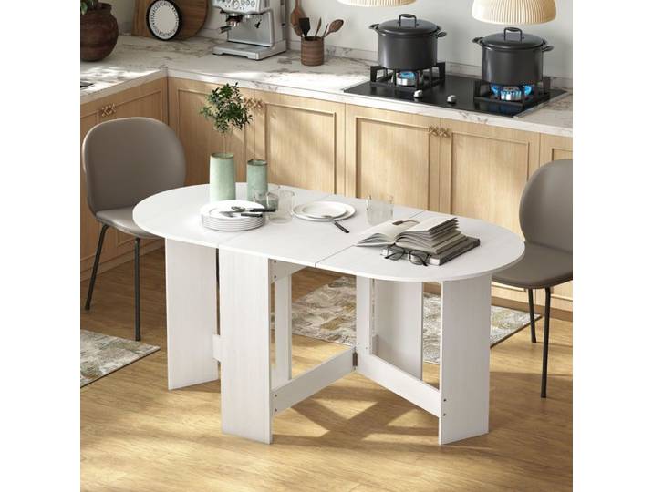 Table à manger pliante table pliante cuisine ovale jusqu'à 6 personnes pour petits espaces salle à manger blanc