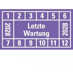 Dreifke® Prüfplakette Letzte Wartung 2028, violett, Dokumentenfolie, 45x25mm, 12 Stk.