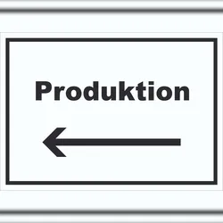 HB-Druck Produktion Schild mit Text und Richtungspfeil links Herstellung waagerecht A2 (420x594mm)