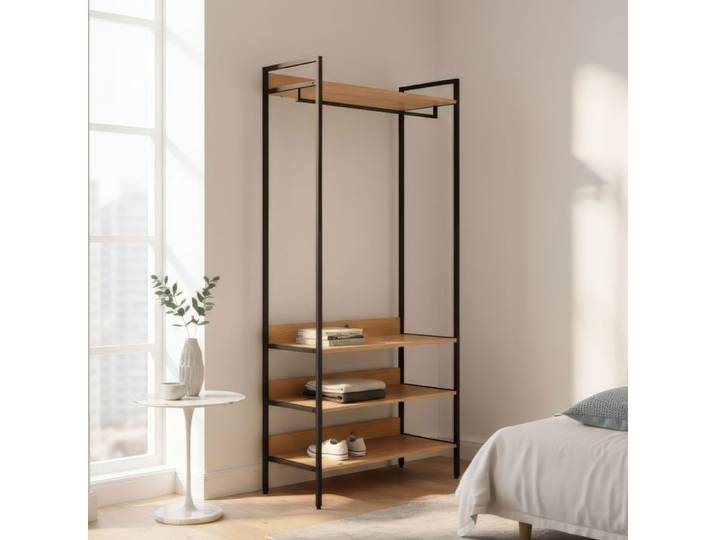 Dressing ouvert bois clair et métal - Bois clair - Terre de Nuit