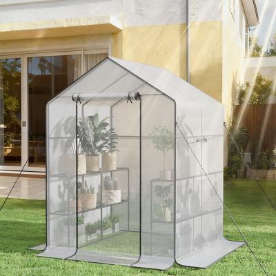 Patio Watcher Walk-In Greenhouse with double Roll-Up Zippered Doors, 3 Tiers and 12 Shelves - Transparent - 56''x56''x72''
