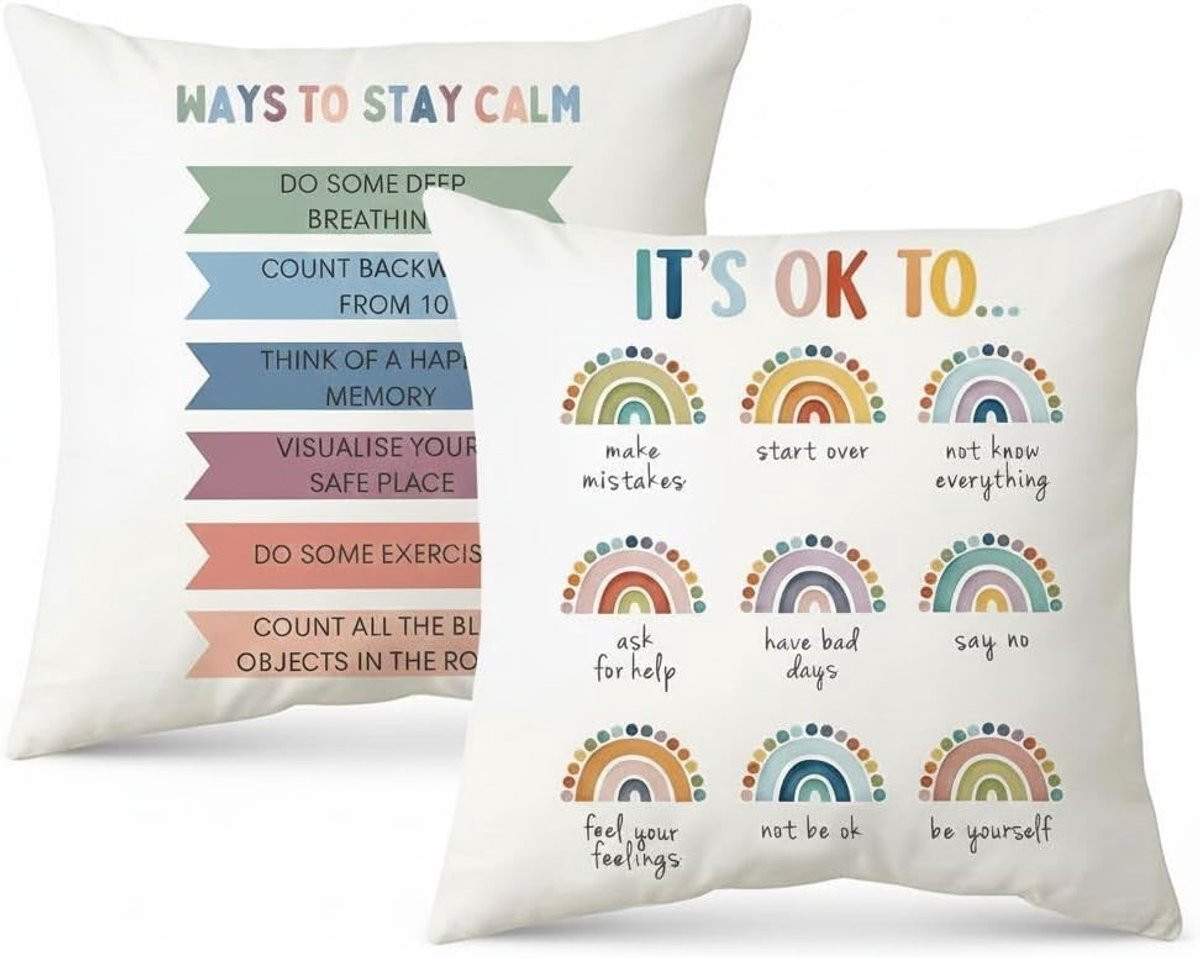 Set van 2 kussenslopen met thema geestelijke gezondheid voor sofa, bed of therapiepraktijk, 45,7 x 45,7 cm