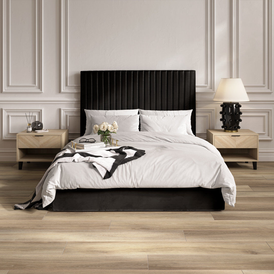 LPD BERLIN TALL UPHOLSTERED OTTOMAN BED Black Kingsize (5')