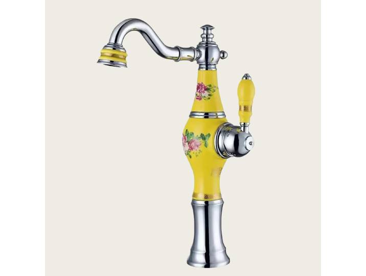 Robinet de salle de bain en or rose, laiton, céramique, vase en or, robinet de lavabo, œuvre d'art, robinet d'eau de salle de bain, robinet mélangeur chaud et froid, robinet d'évier