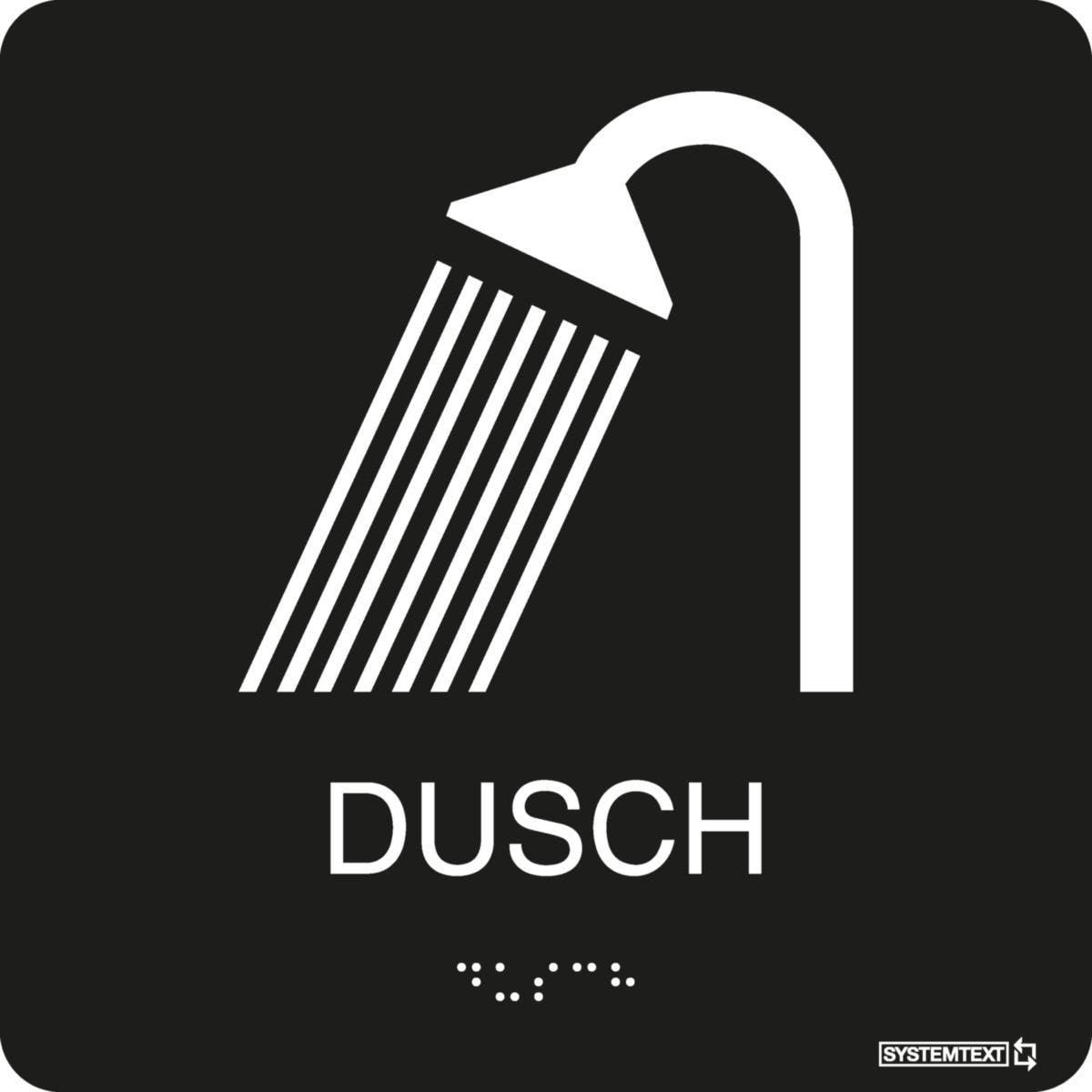 Systemtext Skylt taktil Dusch, Svart