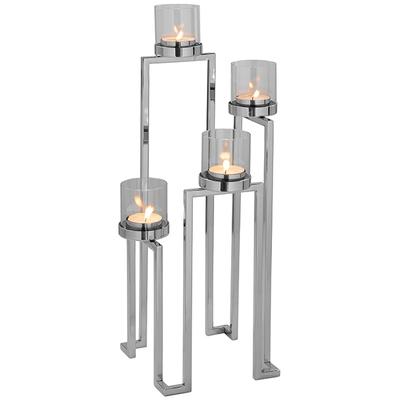 Kerzenhalter FINK "GRANT, Weihnachtsdeko", silber (silberfarben), B:22cm H:56cm T:22cm, Edelstahl, Glas, Kerzenhalter, Kerzenhalter, aus Edelstahl und Glas, 4-flammig, Adventsleuchter