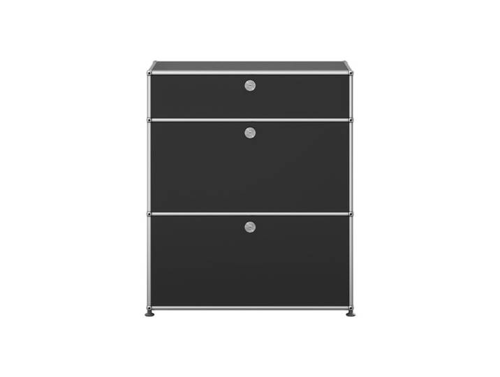 USM Haller TV Board 1-fach breit 2 Klapptüren 1 Schub schwarz ohne Schloss graphitschwarz 78x91.5x38 cm