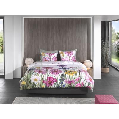 Wendebettwäsche HECKETT & LANE "Campo", weiß, B/L: 155cm x 220cm, 1 Stk., 1 Stk., Mako-Satin, B/L: 80cm x 80cm, 2, Mako-Satin, Obermaterial: 100% Baumwolle, Bettwäsche, Wendebettwäsche, Blumen Design, hochwertiges Mako-Satin, Bettwäsche ab 135x200 cm.