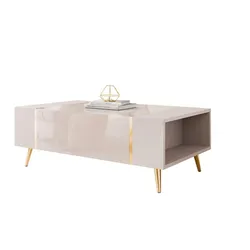 COUCHTISCH ONYX Kaschmir auf goldenen Beinen Hochglanz