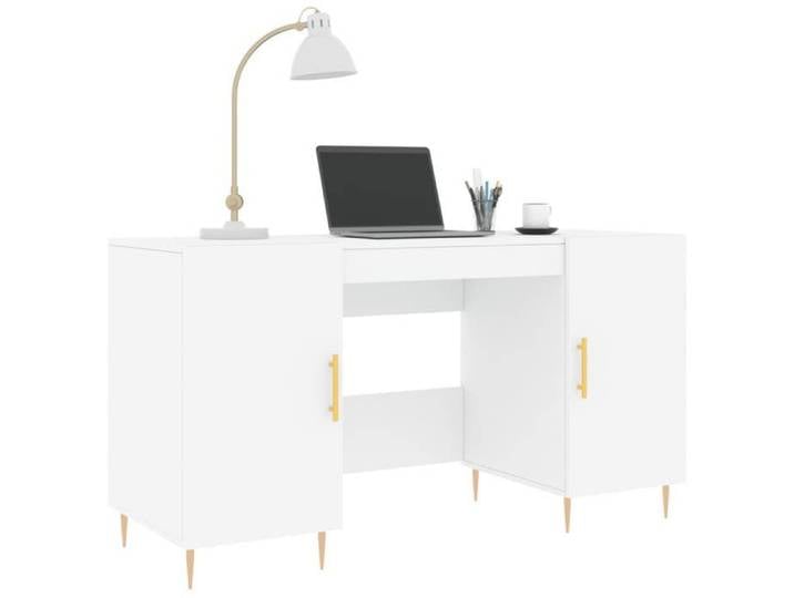Elegant Bureau blanc 140x50x75 cm bois d'ingénierie - Bureau PC - pour 1 personne 44.92 kg &FR31296