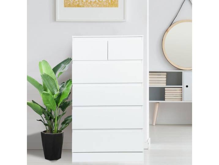 Commode - commode haute avec 6 tiroirs en bois - Couleur blanc mat - 60 × 41× 109cm
