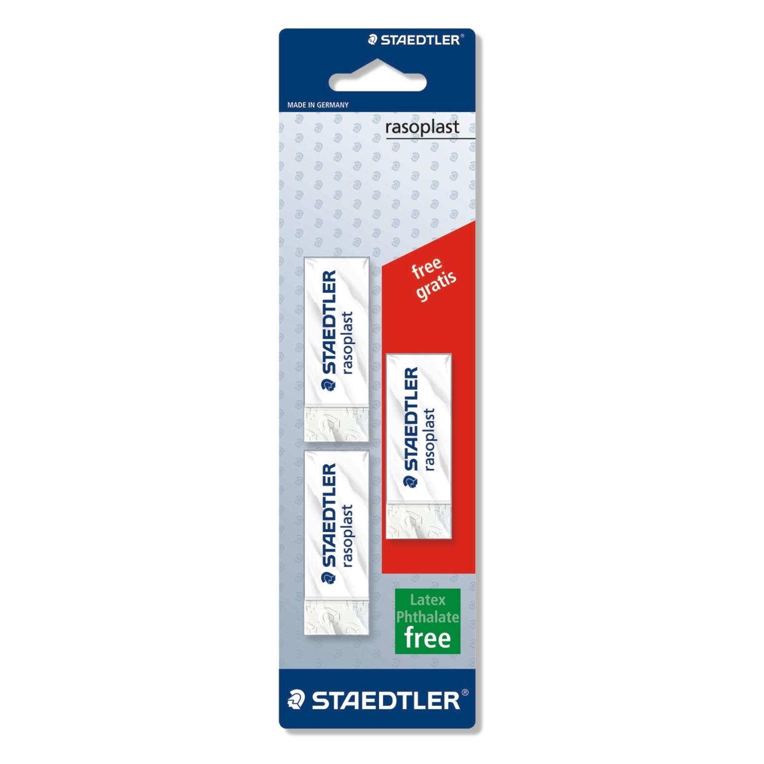 Staedtler rasoplast 526 B Radierer Blisterkarte, 2+1 Radierer (526B20BK3P)
