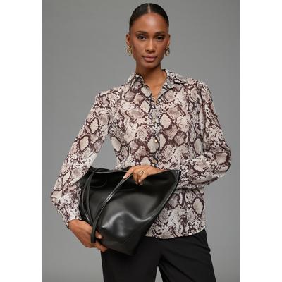 Langarmbluse LAURA SCOTT, Damen, Gr. 46, braun (braun gemustert), Web, Obermaterial: 100% Polyester, figurumspielend hüftbedeckend, Puffärmel gesmokt, Blusen, aus leicht transparentem Chiffon, mit gesmoktem Ärmelabschluss