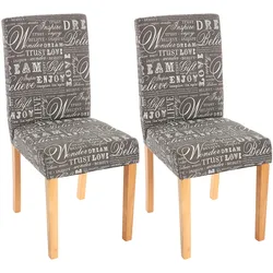 2er-Set Esszimmerstuhl Stuhl Küchenstuhl Littau ~ Textil mit Schriftzug, grau, helle Beine