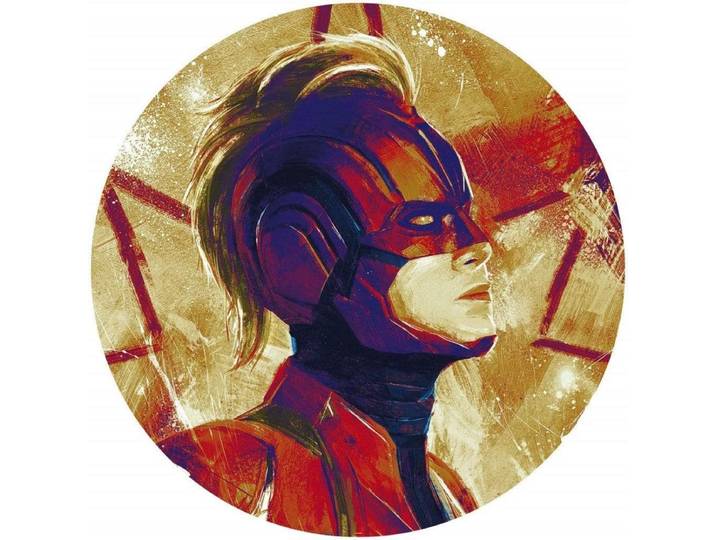 Fotobehang - Avengers Painting Captain Marvel Helmet 125x125cm - Rond - Vliesbehang - Zelfklevend