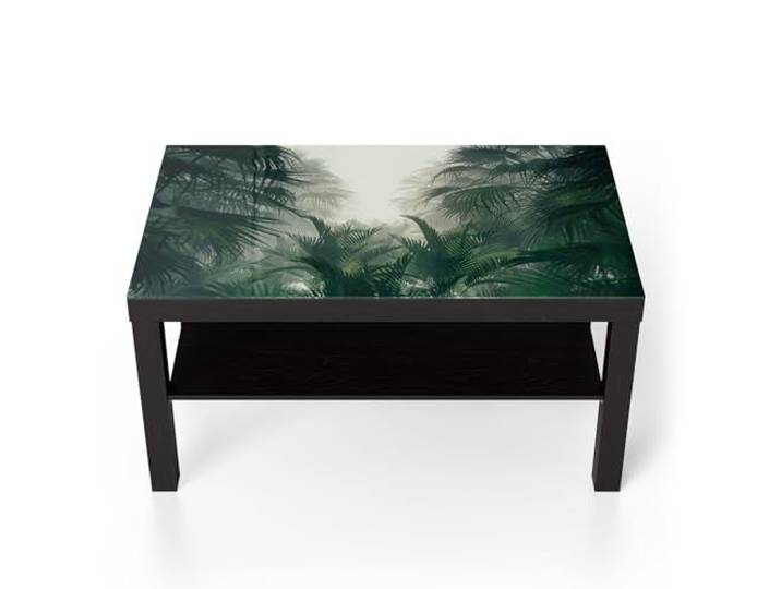 DEQORI Glastisch schwarz groß 90x50 cm Motiv Nebelwaldgeheimnis ausgefallener Beistelltisch aus Glas Hochglanz Couchtisch fürs Wohnzimmer moderner Couch Tisch mit Design